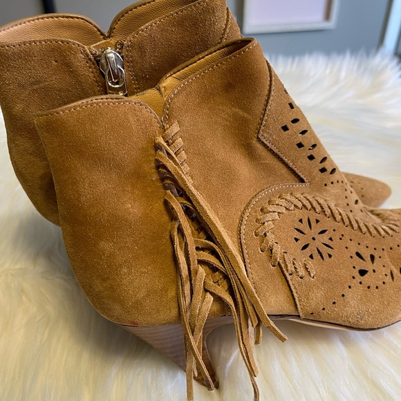 Sigerson Morrison Brown Perforated Suede Fringe Booties 6B - Picture 7 of 12